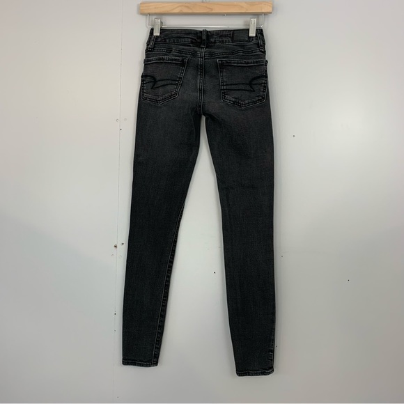 American Eagle Super Stretch Jegging Jeans Skinny Black Gray Wash Distressed 00 - Picture 10 of 12